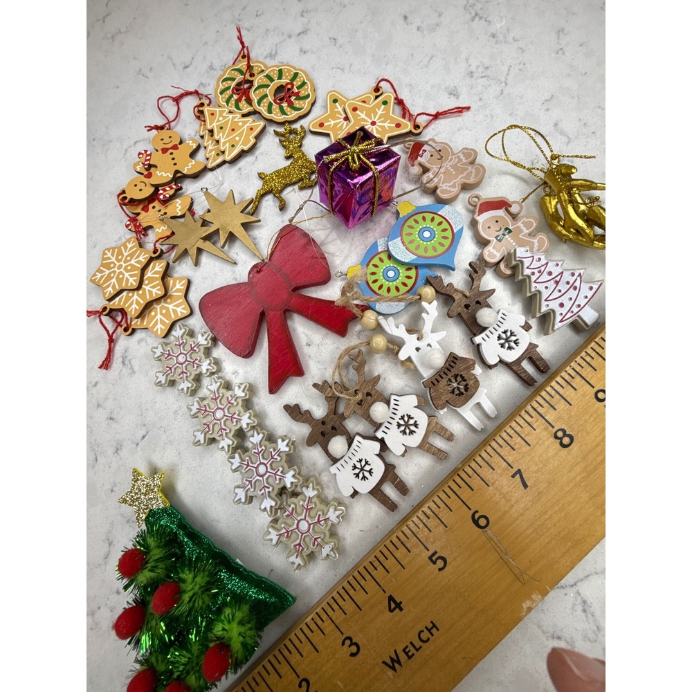 Whimsical Christmas Ornaments Lot Gingerbread Snowflakes Reindeer Tree Bow